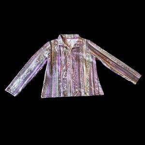 NWOT Women's Erin London Petite Medium Purple Silver Striped‎ Blouse